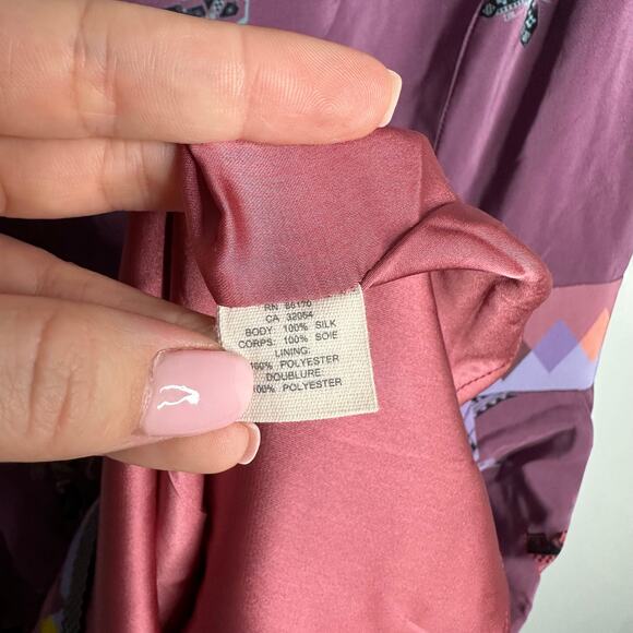 Anthropologie HeyHoe 100% silk purple bird print sheath dress Size 8 - Picture 7 of 9